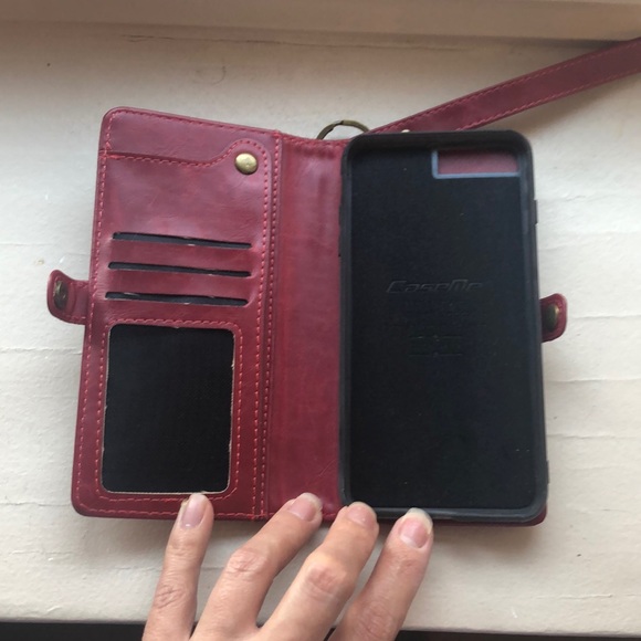 COPY - Red leather iPhone 8 Plus wallet case - Picture 3 of 9